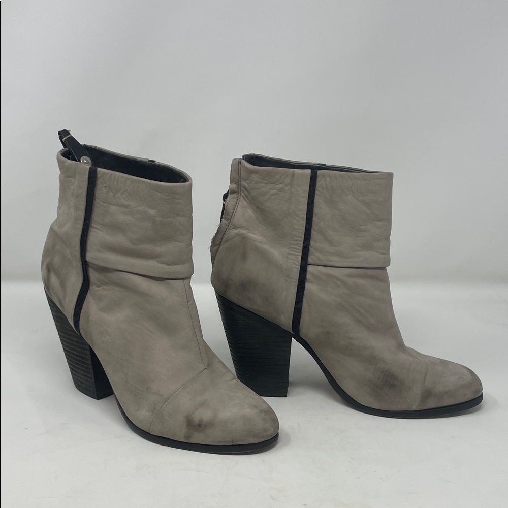 Rag & Bone Grey Leather Ankle Boots with Black Trim Size 10 Excellent Condition
